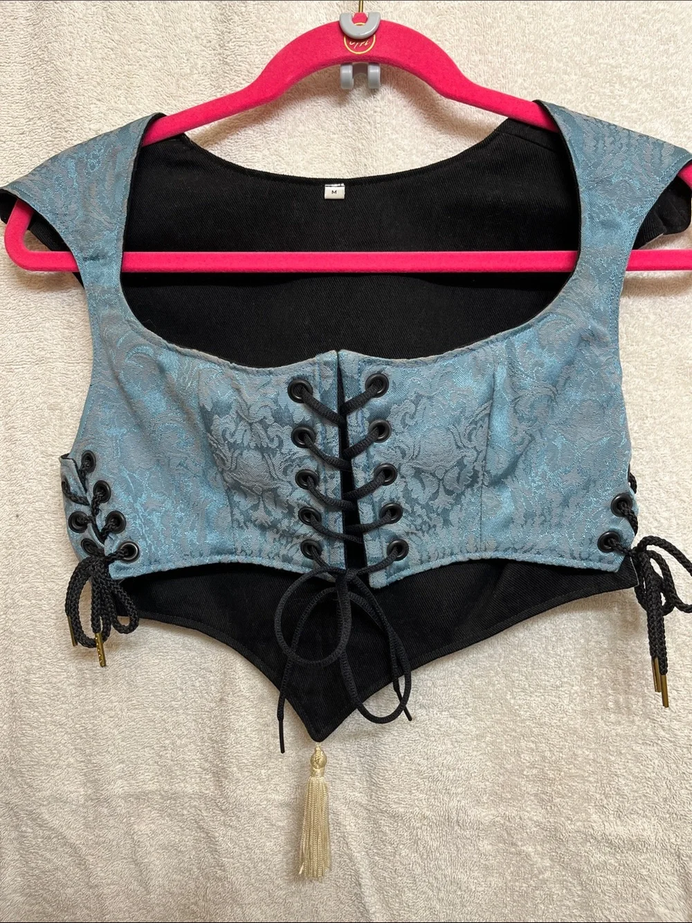 ππππBlue brocade lace-up cropped corset topπππ - Picture 1 of 7